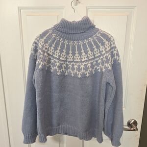 Women's Blue and White Fair Aisle Sweater